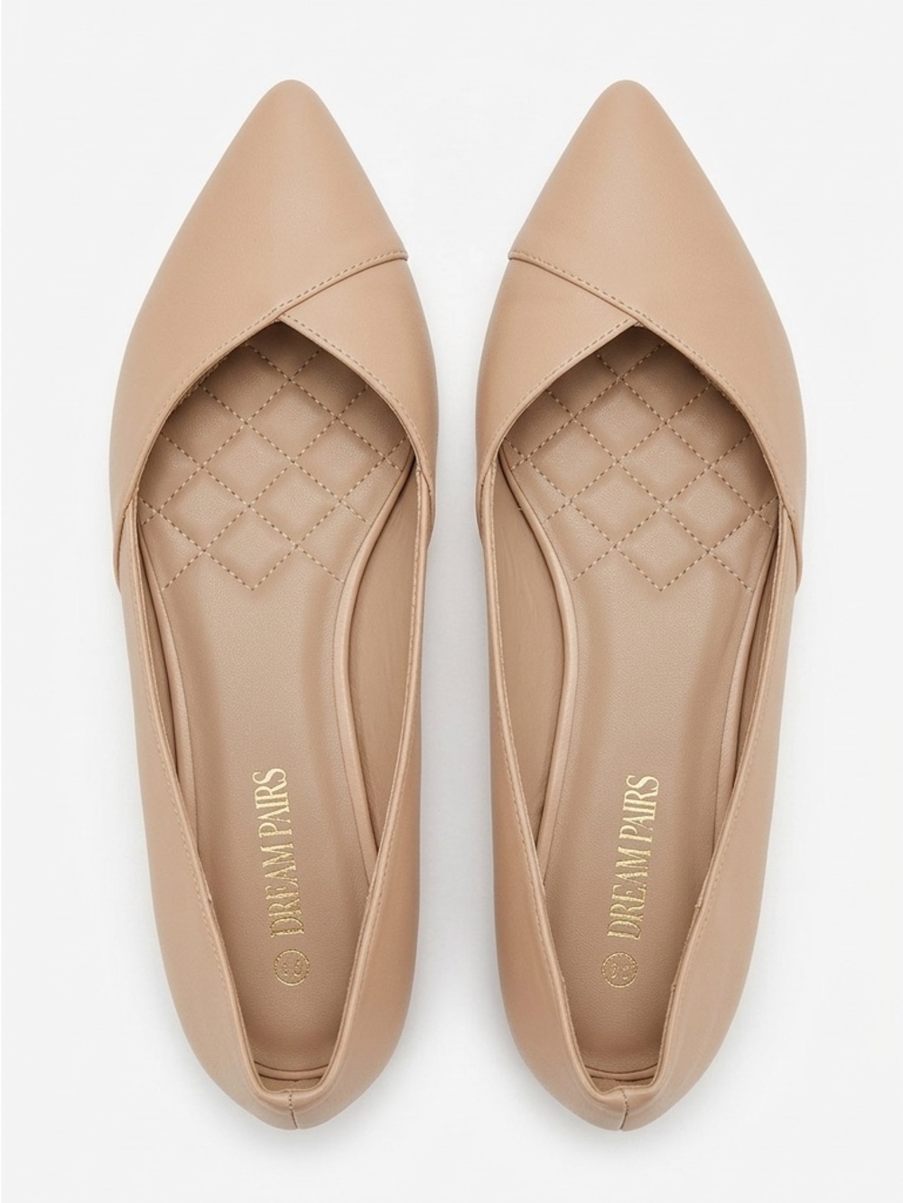 Dream Pairs Beige Pointed-Toe D'Orsay Flats